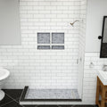 Redi Trench® 34 In x 60 In Double Threshold Corner Tileable Shower Pan Base with Right Drain and Linear Trench