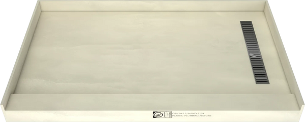 Redi Trench® 36 In x 60 In Single Curb Tileable Shower Pan Base with Right Drain and Linear Trench