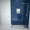 Redi Trench® 36 In x 72 In Double Threshold Corner Tileable Shower Pan Base with Right Drain and Linear Trench