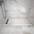 Redi Trench® 30x60 Left Drain Single Curb Shower Pan Bundle + Calacatta Nova Matte 13x13 Marble Porcelain Mosaic Floor Tile