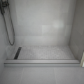 Redi Trench® 30x60 Left Drain Single Curb Shower Pan Bundle + Core Matte 13x13 Industrial Porcelain Mosaic Floor Tile
