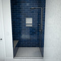 Base'N Bench® 48 In x 60 In Single Curb Tileable Shower Pan Base with Right Drain, Linear WonderFall Tileable Grate, and Bench