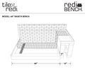 Base'N Bench® Kit: Redi Trench Left Drain Single Curb Shower Pan with Brushed Nickel Designer Grate, 42″D x 60″W x 17″H installed (Pan: 42″D x 48″W; Bench: 38″D x 12″W)