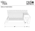 Base'N Bench® Kit: WonderFall Trench Left Drain Single Curb Shower Pan, 36″D x 60″W x 17″H installed (Pan: 36″D x 48″W; Bench: 32″D x 12″W)