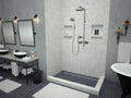 Redi Trench® 48 In x 72 In Right Dual Curb Corner Shower Pan with Back Drain and Linear Brushed Nickel Drain Grate
