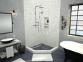 Redi Neo® 44 In x 44 In Neo Angle Corner Shower Pan with Left Drain and Linear Solid Brushed Nickel Drain Grate