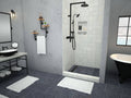 48 inch D x 48 inch W, Fully Integrated Shower Pan with Left PVC Drain, Left Trench with Matte Black Designer Grate