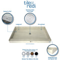 Redi Base® 42 In x 72 In Single Curb Shower Pan with Left Drain and Round Polished Chrome Drain Grate