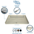 Redi Trench® 47 inch D x 72 inch W, Fully Integrated Barrier Free Shower Pan with Back PVC Drain, Back Trench with Designer Matte Black Grate
