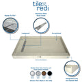 Redi Trench® 34 In x 60 In Single Curb Shower Pan with Left Drain and Linear Matte Black Drain Grate