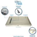 Redi Trench® Triple Curb Shower Pan With Center Trench Drain & Brushed Nickel Solid Grate, 42"D x 60"W