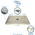 Wonder Drain® Left Double Curb Shower Pan With Tileable Center Drain, 36″D x 42″W