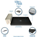 Base'N Bench 34 in. x 60 in. Single Threshold Alcove Shower Pan Base and Bench Kit with Center Drain and Tileable Grate