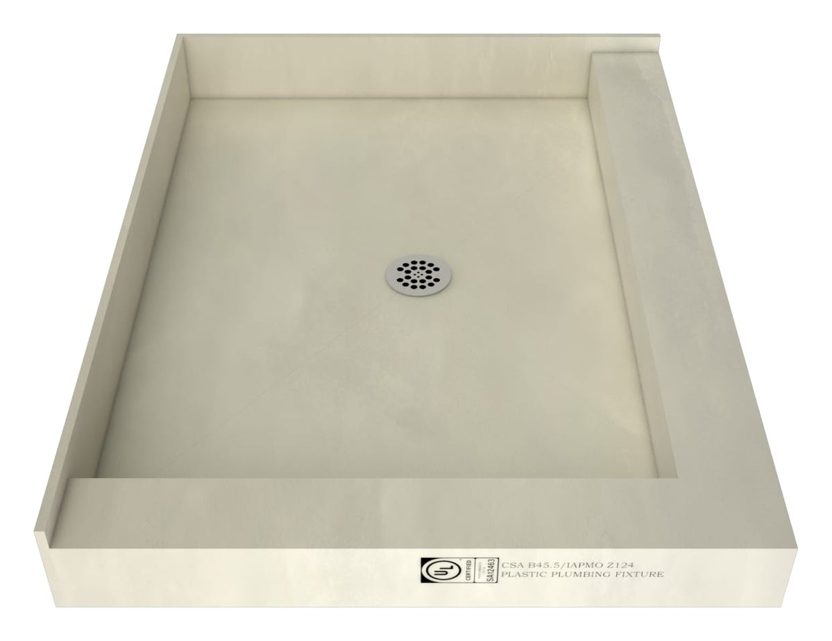 Redi Base Shower Pan, 48 x 37, Center Drain, Right Double Curb — Tile Redi