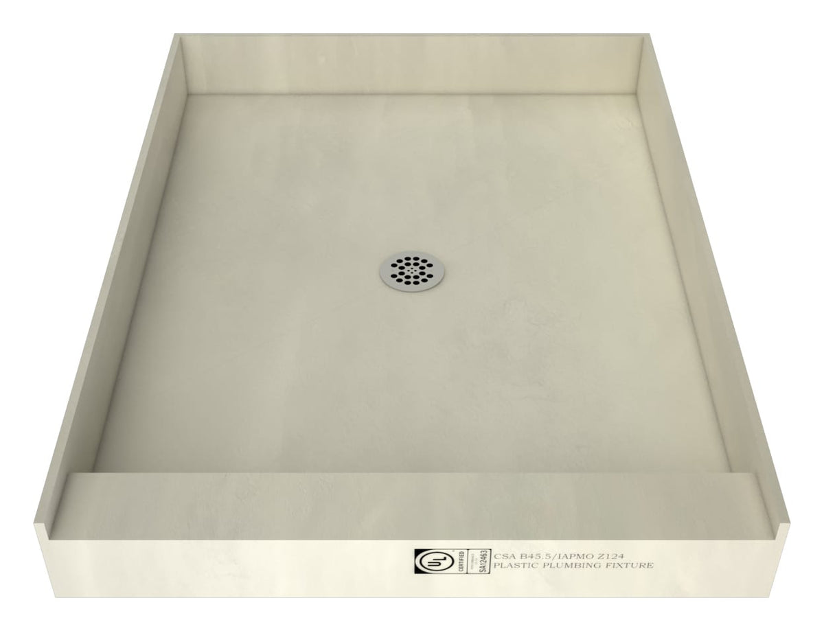 Redi Base Shower Pan, 42 x 36, Center Drain, Single Curb — Tile Redi