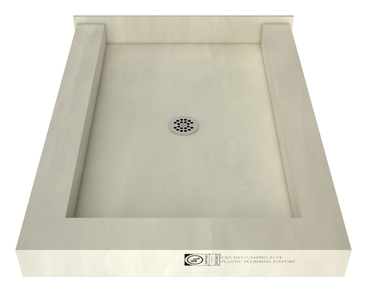 Redi Base Shower Pan, 42 x 36, Center Drain, Triple Curb — Tile Redi