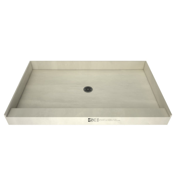 Redi Base® 36 In x 60 In Single Curb Shower Pan with Center Drain and Round Brushed Nickel Drain Grate