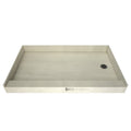 30 inch D x 48 inch W, Fully Integrated Shower Pan with Right PVC Drain in Brushed Nickel located 13 inches from Outside Back Splash Wall, 6 inches from Side Splash Wall, 4.5 inch wide 4.5 inch high curb