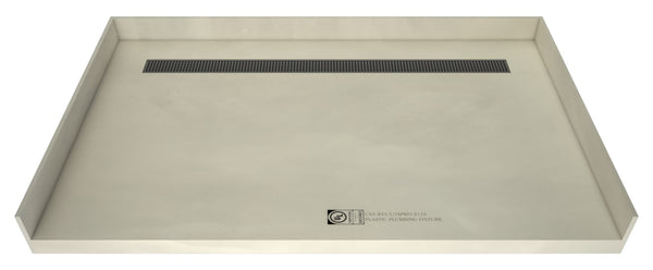 Redi Trench® 36 In x 60 In Barrier Free Shower Pan with Back Drain and Linear Brushed Nickel Drain Grate