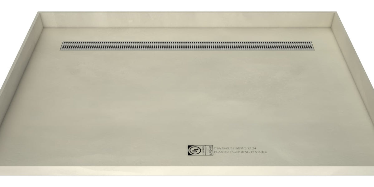 Redi Trench 48 In x 60 In Barrier Free Shower Pan with Back Drain and Linear Polished Chrome Drain Grate Tile Redi