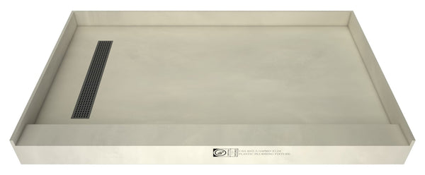 Redi Trench® 30 In x 60 In Single Curb Shower Pan with Left Drain and Linear Brushed Nickel Drain Grate