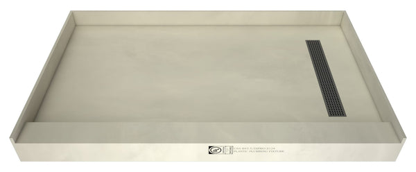 Redi Trench® 36 In x 60 In Single Curb Shower Pan with Right Drain and Linear Brushed Nickel Drain Grate