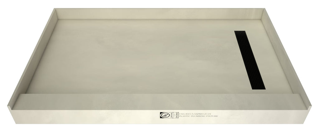 Redi Trench 30 In x 54 In Single Curb Shower Pan with Right Drain and Linear Matte Black Drain Grate Tile Redi