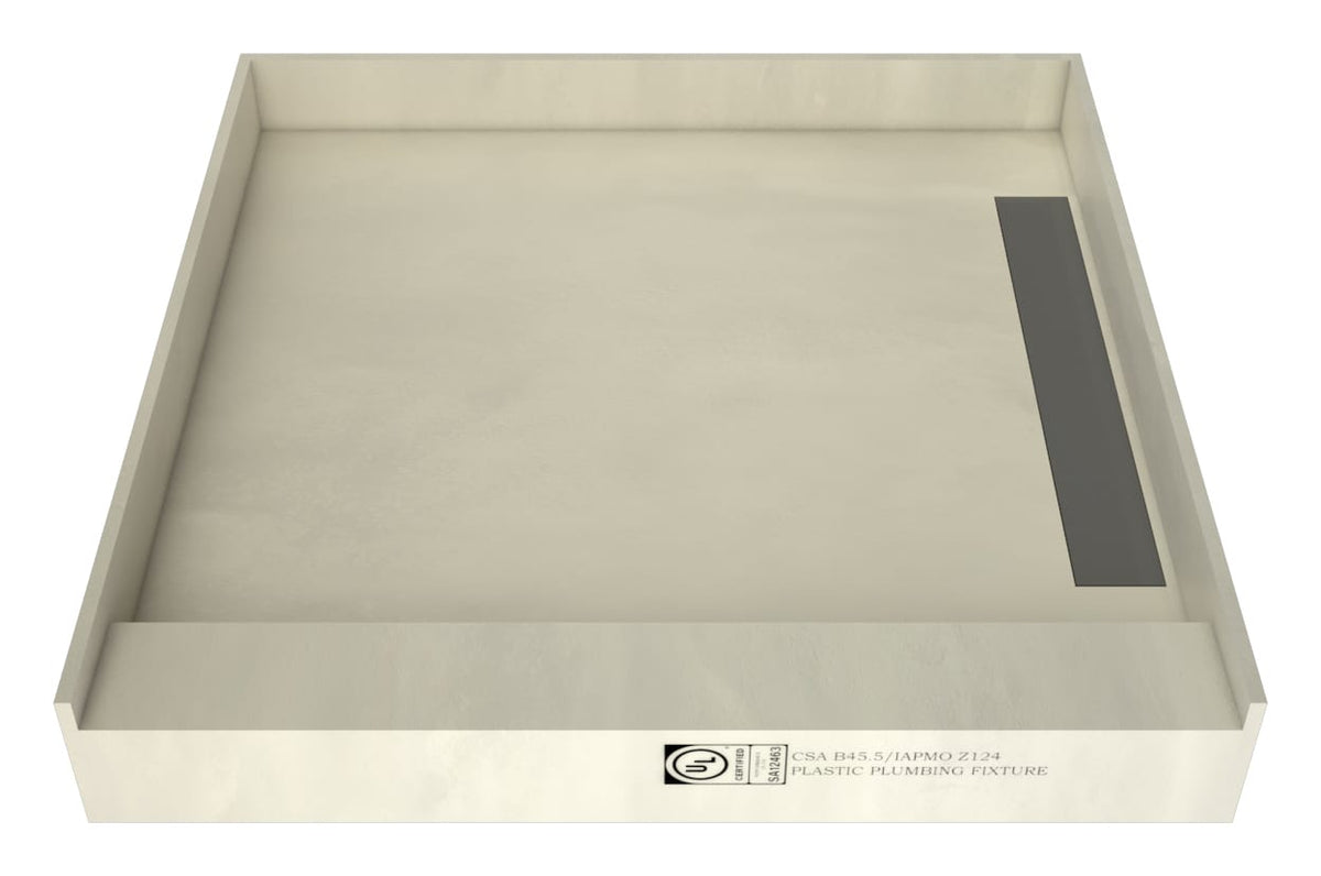 WonderFall Trench Shower Pan, 36 x 36, Right Slot Drain, Single Curb