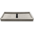 Redi Trench closeout shower pan, 34 x 60 in, center trench drain, angled view with a filler block at each trench end