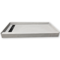 Redi Trench closeout shower pan, 42 x 60 in, left trench drain, angled view with a filler block at each trench end