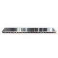 Solid polished chrome trench grate that ships with this closeout pan, side view