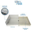 Redi Base® 36 In x 60 In Single Curb Shower Pan with Center Drain and Round Brushed Nickel Drain Grate